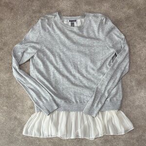 Chelsea28 Gray Sweater with Cream Ruffle Hem
